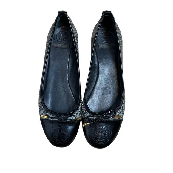 Tory Burch Ballet Tribal Smoke Flat Verbena Snake Bow Round Cap Toe | Size 8 - Picture 3 of 12